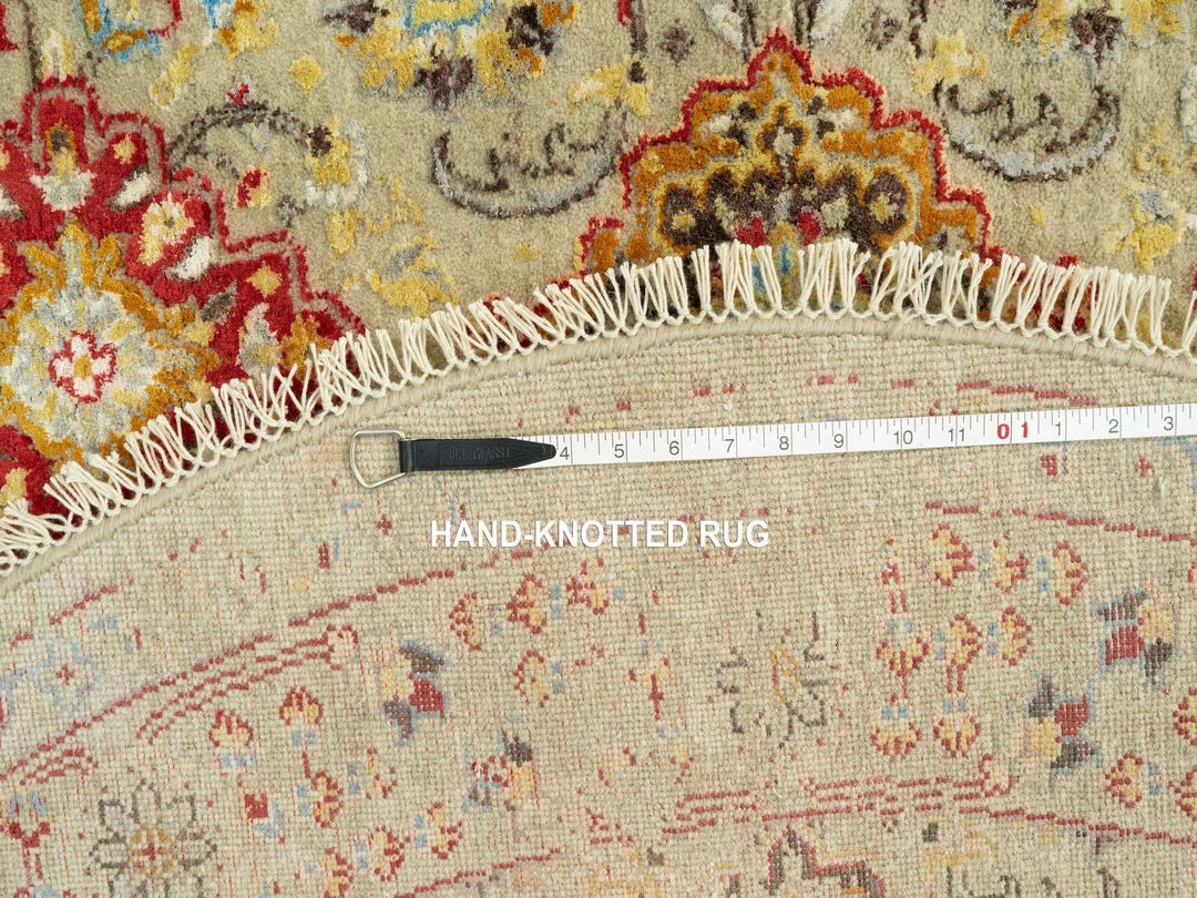 6'0" x 6'0" New Hand Knotted Beige Wool & Silk Round Oriental Rug - MOA10290464