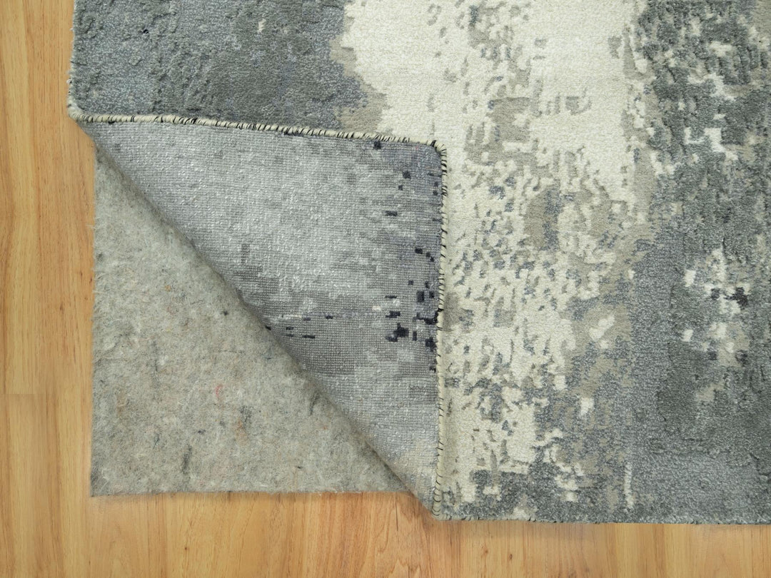 2'7" x 10'0" New Hand Knotted Black Wool & Silk Runner Oriental Rug - MOA10290465