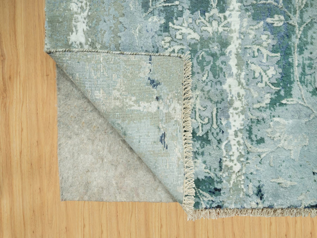 3'0" x 5'10" New Hand Knotted Blue Wool & Silk Runner Oriental Rug - MOA10290470