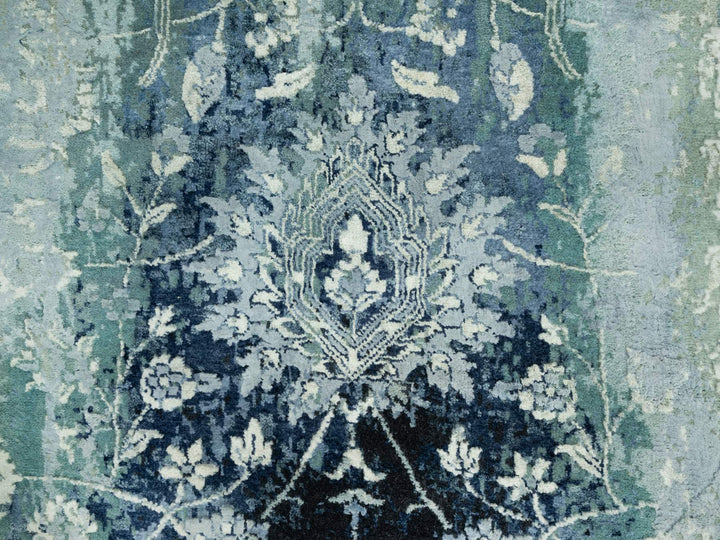 3'0" x 5'10" New Hand Knotted Blue Wool & Silk Runner Oriental Rug - MOA10290470