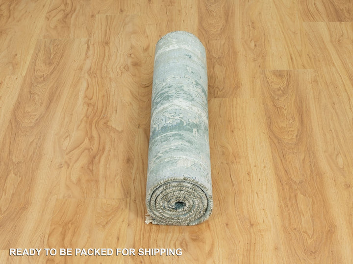 3'0" x 5'10" New Hand Knotted Blue Wool & Silk Runner Oriental Rug - MOA10290470