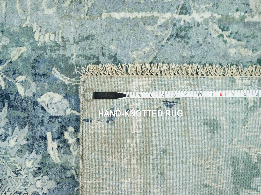 3'0" x 5'10" New Hand Knotted Blue Wool & Silk Runner Oriental Rug - MOA10290470