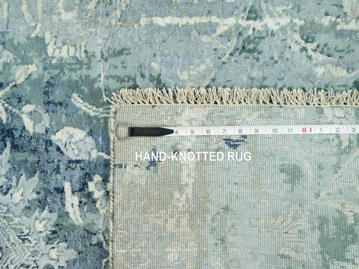 3'0" x 5'10" New Hand Knotted Blue Wool & Silk Runner Oriental Rug - MOA10290470
