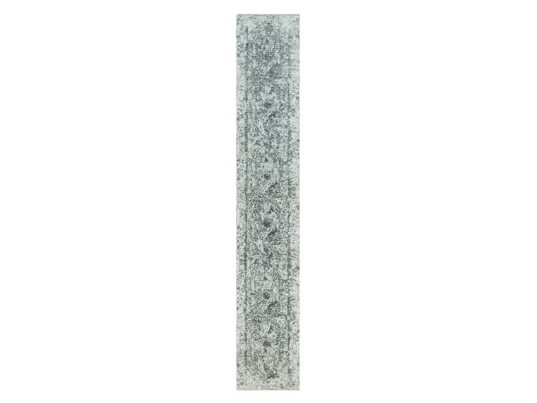 2'6" x 15'8" New Hand Knotted Grey Wool & Silk Runner Oriental Rug - MOA10290472