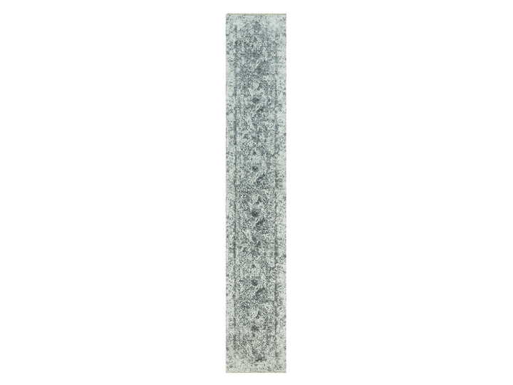 2'6" x 15'8" New Hand Knotted Grey Wool & Silk Runner Oriental Rug - MOA10290472