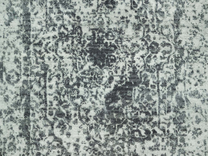 2'6" x 15'8" New Hand Knotted Grey Wool & Silk Runner Oriental Rug - MOA10290472