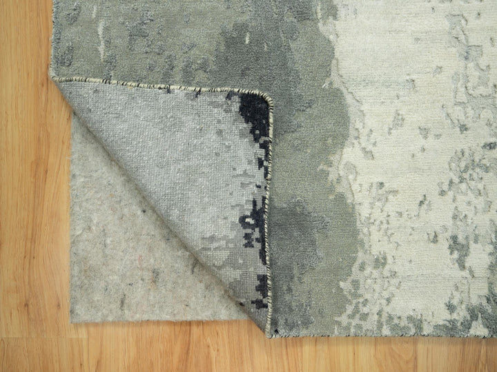 4'2" x 12'0" New Hand Knotted Black Wool & Silk Runner Oriental Rug - MOA10290474