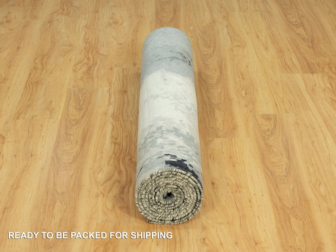 4'2" x 12'0" New Hand Knotted Black Wool & Silk Runner Oriental Rug - MOA10290474