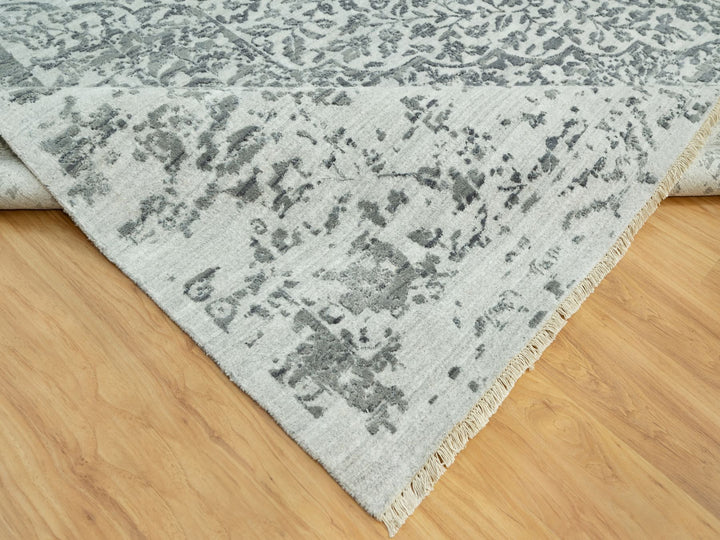 13'9" x 13'10" New Hand Knotted Grey Wool & Silk Square Oriental Rug - MOA10290477