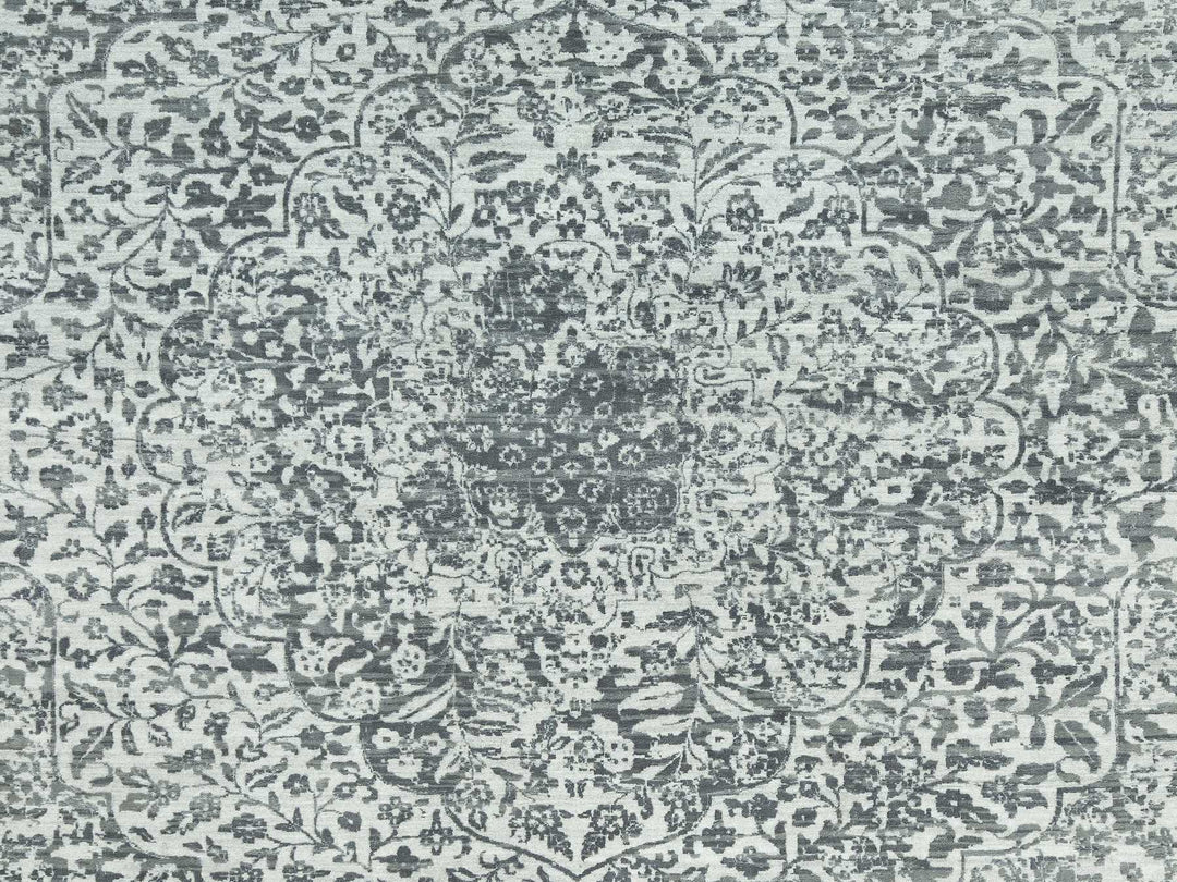 13'9" x 13'10" New Hand Knotted Grey Wool & Silk Square Oriental Rug - MOA10290477