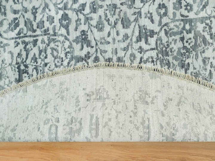 13'10" x 13'10" New Hand Knotted Grey Wool & Silk Round Oriental Rug - MOA10290480