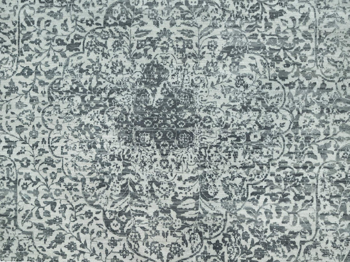 13'10" x 13'10" New Hand Knotted Grey Wool & Silk Round Oriental Rug - MOA10290480
