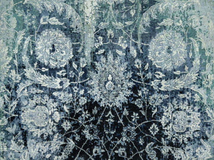 8'0" x 8'0" New Hand Knotted Blue Wool & Silk Square Oriental Rug - MOA10290482