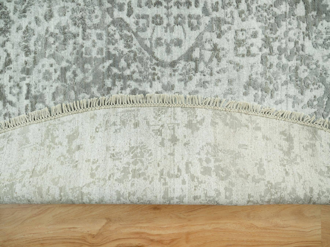 13'10" x 13'10" New Hand Knotted Grey Wool & Silk Round Oriental Rug - MOA10290483
