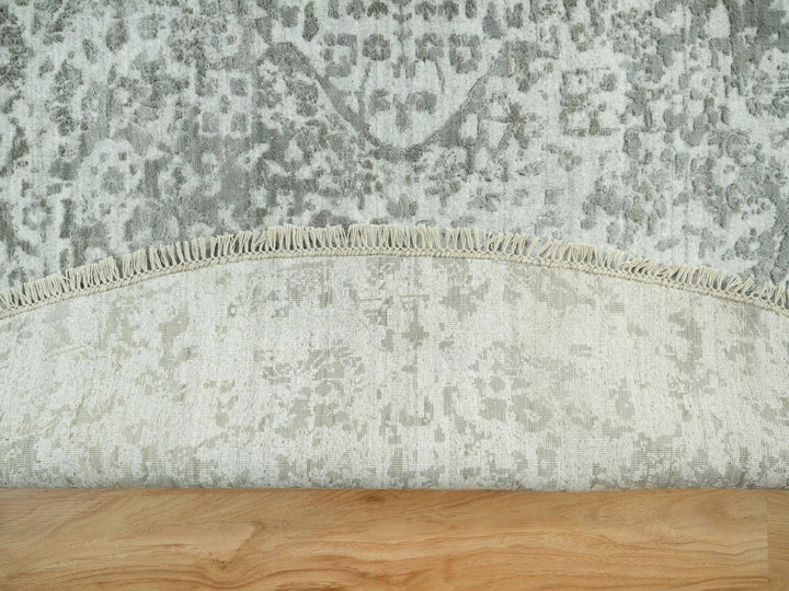 13'10" x 13'10" New Hand Knotted Grey Wool & Silk Round Oriental Rug - MOA10290483