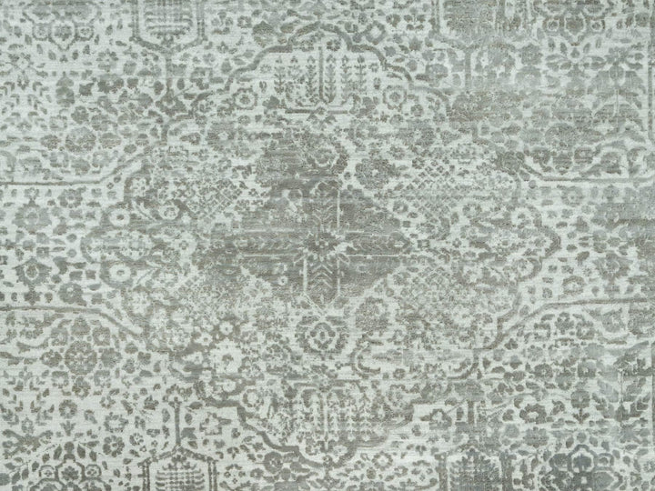 13'10" x 13'10" New Hand Knotted Grey Wool & Silk Round Oriental Rug - MOA10290483