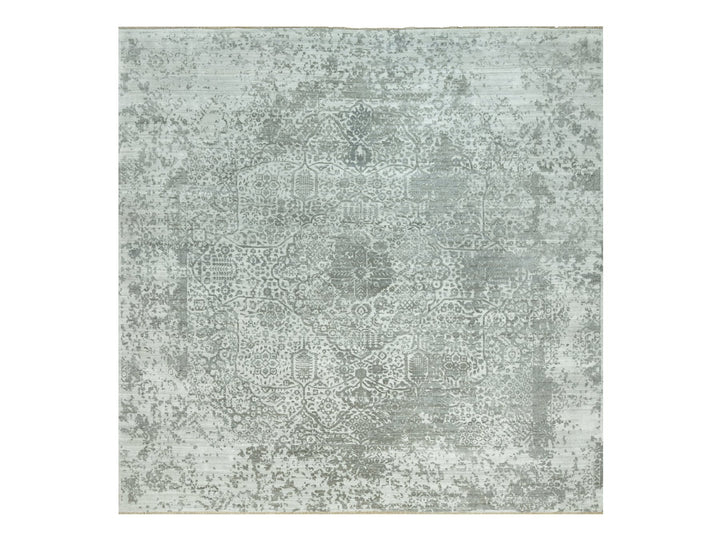14'0" x 13'11" New Hand Knotted Grey Wool & Silk Square Oriental Rug - MOA10290484