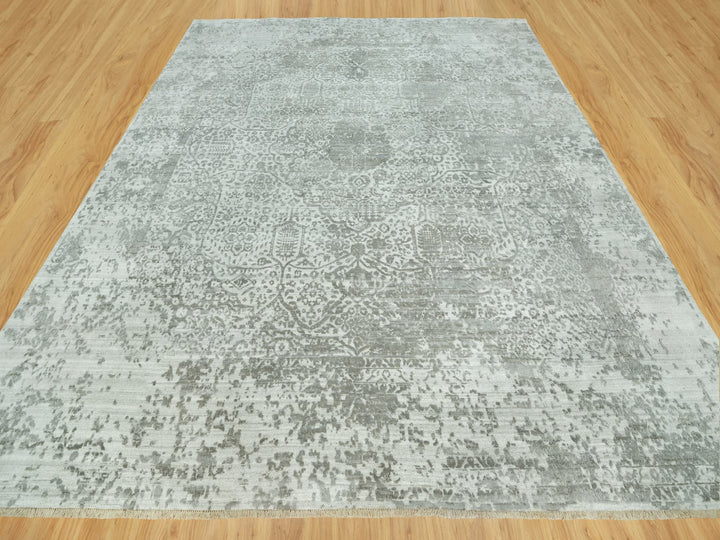 14'0" x 13'11" New Hand Knotted Grey Wool & Silk Square Oriental Rug - MOA10290484