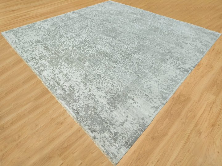 14'0" x 13'11" New Hand Knotted Grey Wool & Silk Square Oriental Rug - MOA10290484