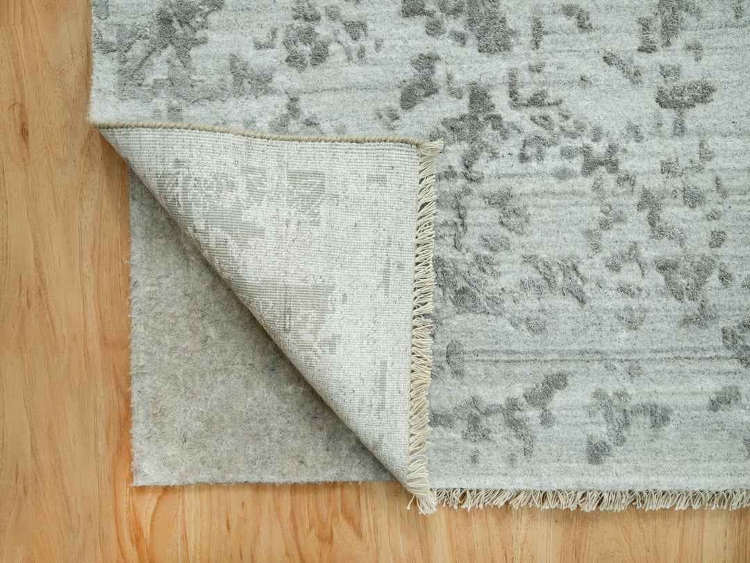 14'0" x 13'11" New Hand Knotted Grey Wool & Silk Square Oriental Rug - MOA10290484