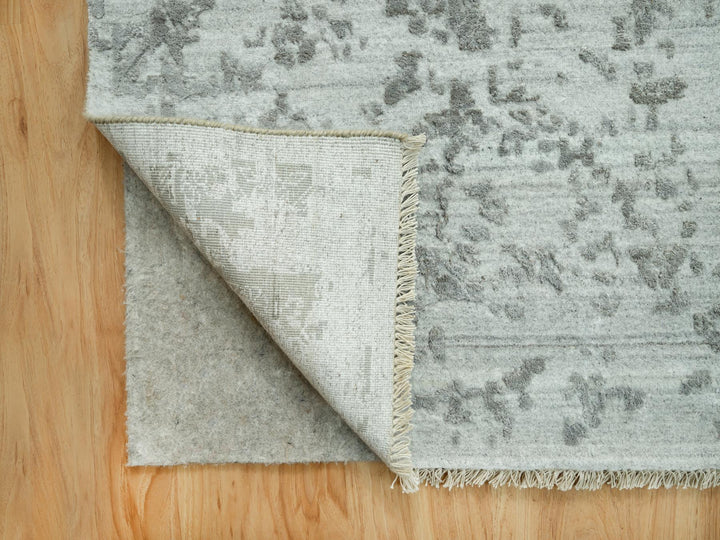 14'0" x 13'11" New Hand Knotted Grey Wool & Silk Square Oriental Rug - MOA10290484