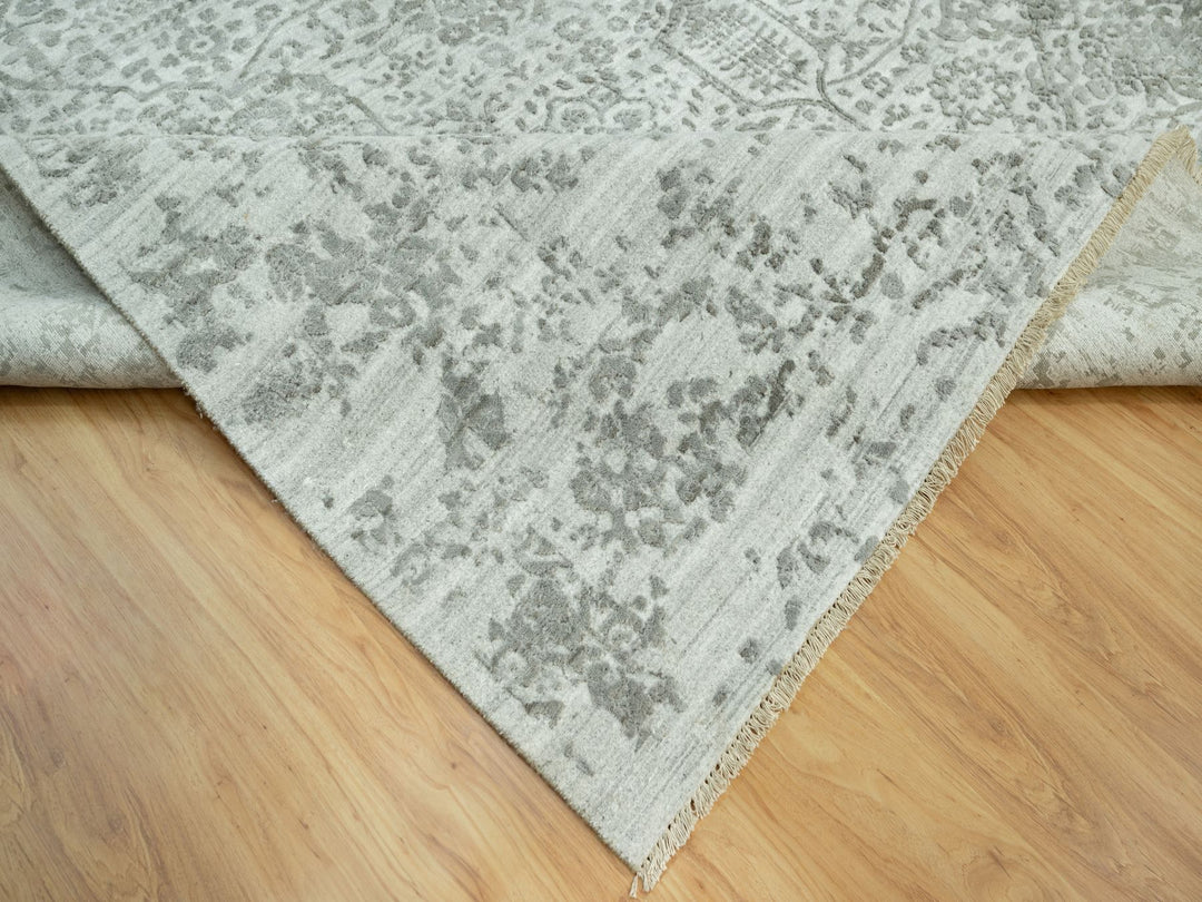 14'0" x 13'11" New Hand Knotted Grey Wool & Silk Square Oriental Rug - MOA10290484