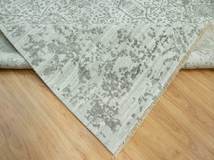 14'0" x 13'11" New Hand Knotted Grey Wool & Silk Square Oriental Rug - MOA10290484