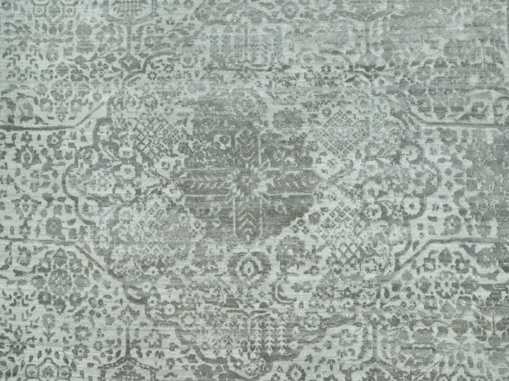 14'0" x 13'11" New Hand Knotted Grey Wool & Silk Square Oriental Rug - MOA10290484