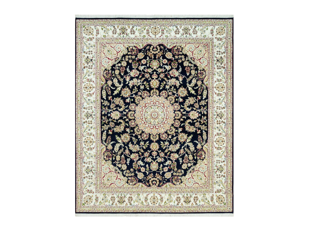 7'9" x 9'9" New Hand Knotted Blue Wool Rectangle Oriental Rug - MOA10290490