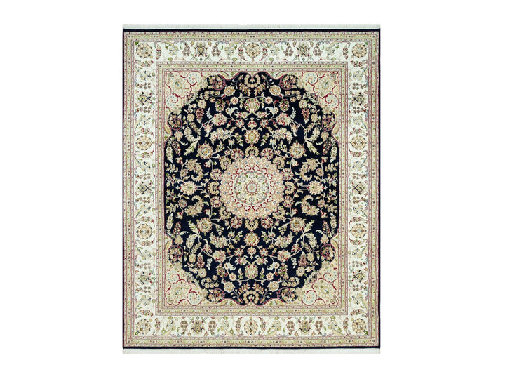 7'9" x 9'9" New Hand Knotted Blue Wool Rectangle Oriental Rug - MOA10290490
