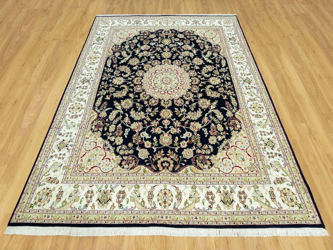 7'9" x 9'9" New Hand Knotted Blue Wool Rectangle Oriental Rug - MOA10290490