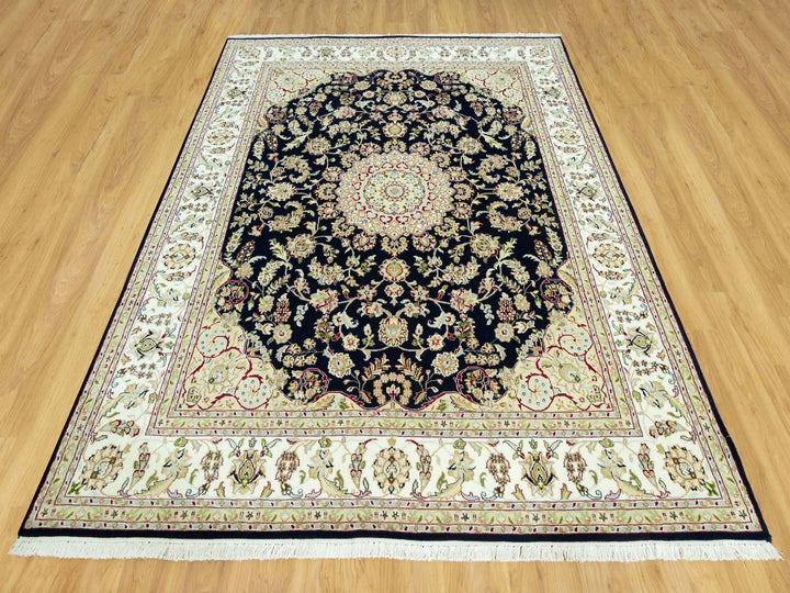 7'9" x 9'9" New Hand Knotted Blue Wool Rectangle Oriental Rug - MOA10290490