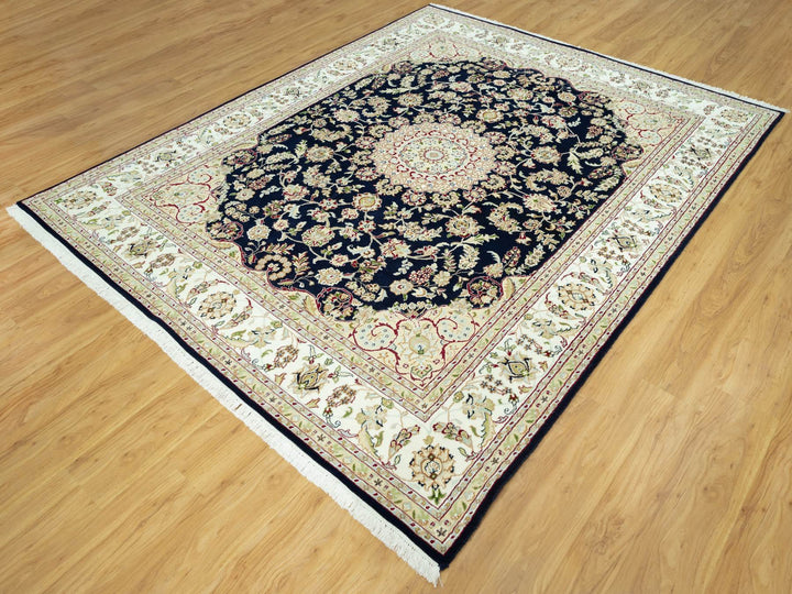 7'9" x 9'9" New Hand Knotted Blue Wool Rectangle Oriental Rug - MOA10290490