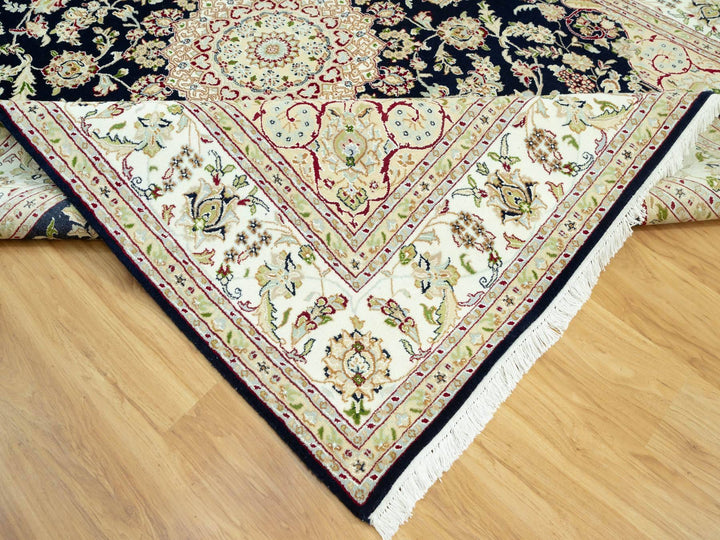 7'9" x 9'9" New Hand Knotted Blue Wool Rectangle Oriental Rug - MOA10290490