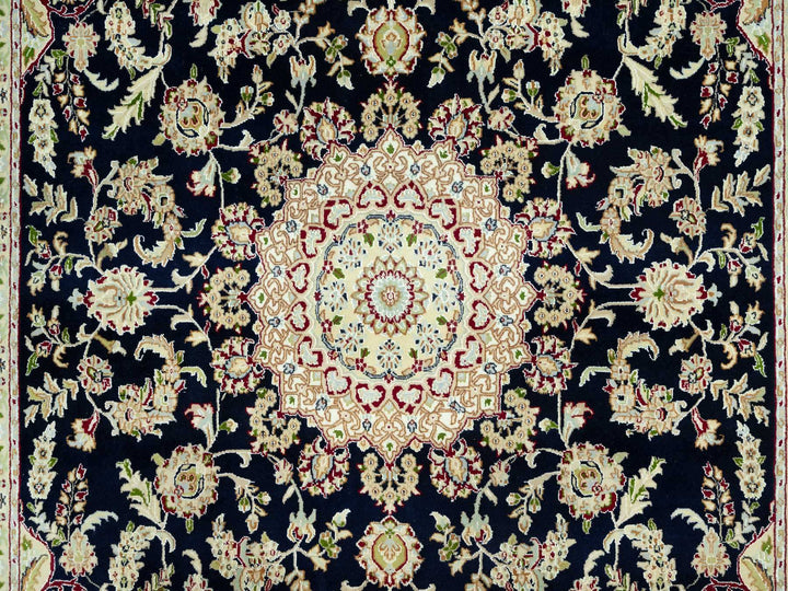 7'9" x 9'9" New Hand Knotted Blue Wool Rectangle Oriental Rug - MOA10290490