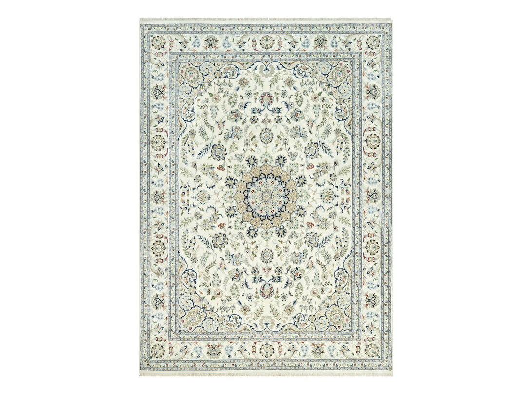 8'10" x 12'3" New Hand Knotted Ivory Wool Rectangle Oriental Rug - MOA10290491