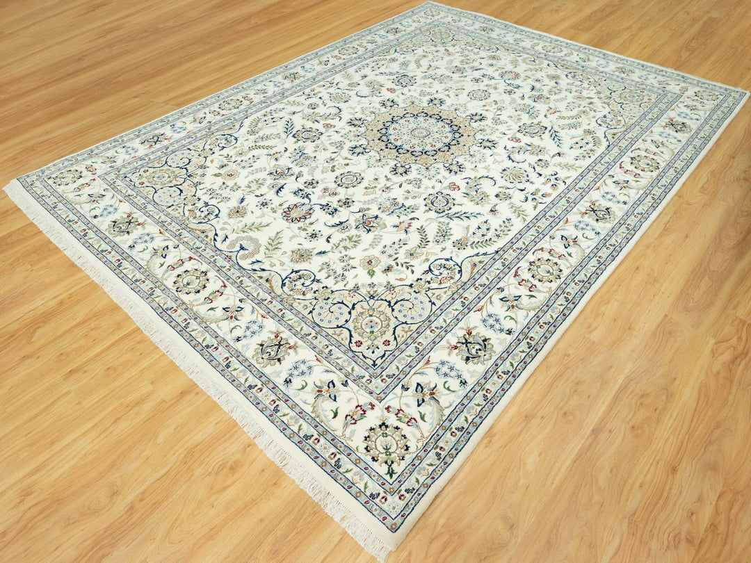 8'10" x 12'3" New Hand Knotted Ivory Wool Rectangle Oriental Rug - MOA10290491