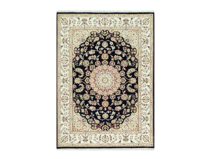 5'0" x 6'11" New Hand Knotted Blue Wool Rectangle Oriental Rug - MOA10290493