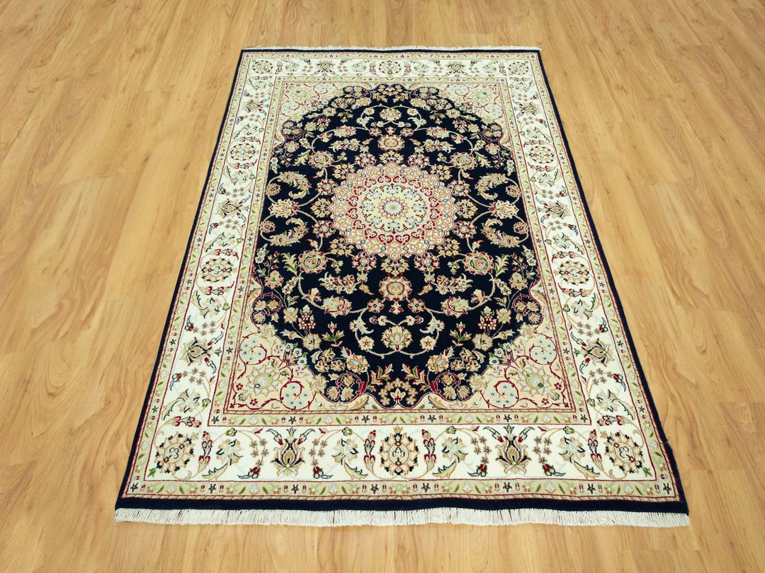 5'0" x 6'11" New Hand Knotted Blue Wool Rectangle Oriental Rug - MOA10290493