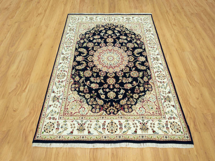 5'0" x 6'11" New Hand Knotted Blue Wool Rectangle Oriental Rug - MOA10290493