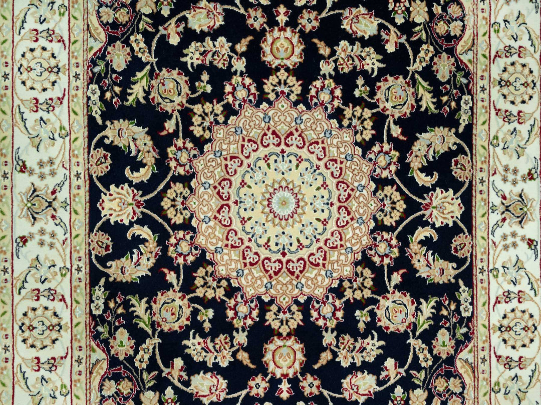5'0" x 6'11" New Hand Knotted Blue Wool Rectangle Oriental Rug - MOA10290493