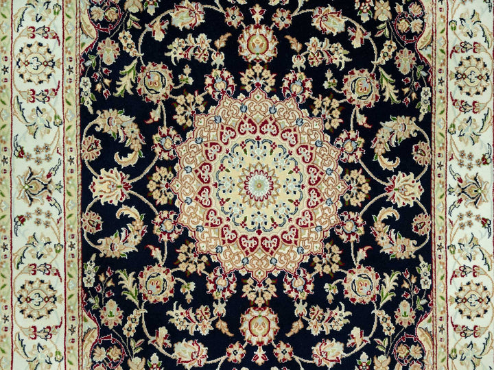 5'0" x 6'11" New Hand Knotted Blue Wool Rectangle Oriental Rug - MOA10290493