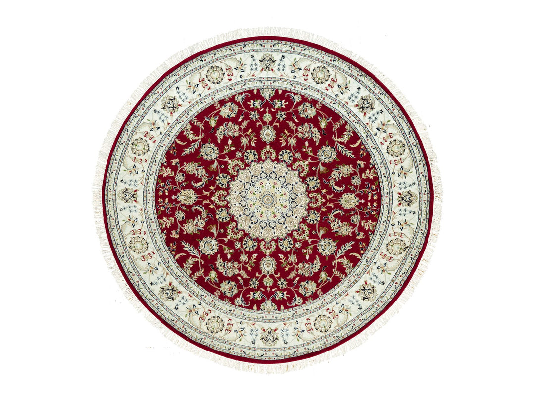 7'8" x 7'8" New Hand Knotted Red Wool Round Oriental Rug - MOA10290496