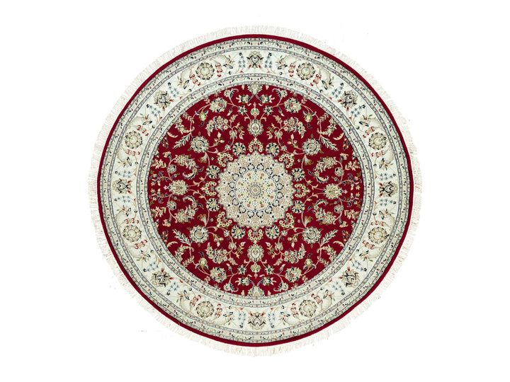 7'8" x 7'8" New Hand Knotted Red Wool Round Oriental Rug - MOA10290496