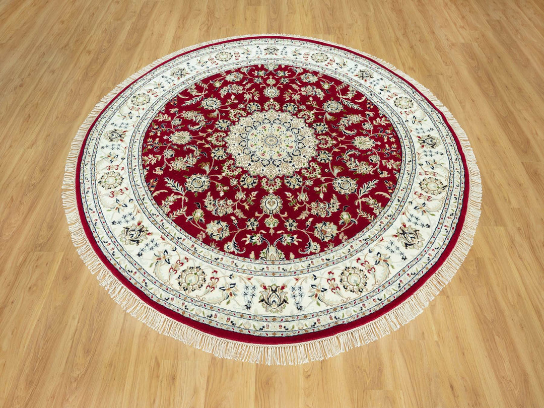 7'8" x 7'8" New Hand Knotted Red Wool Round Oriental Rug - MOA10290496
