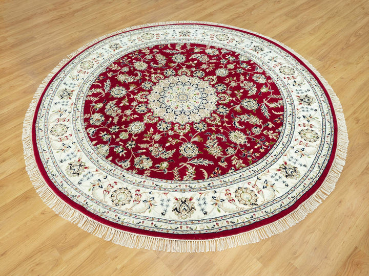 7'8" x 7'8" New Hand Knotted Red Wool Round Oriental Rug - MOA10290496