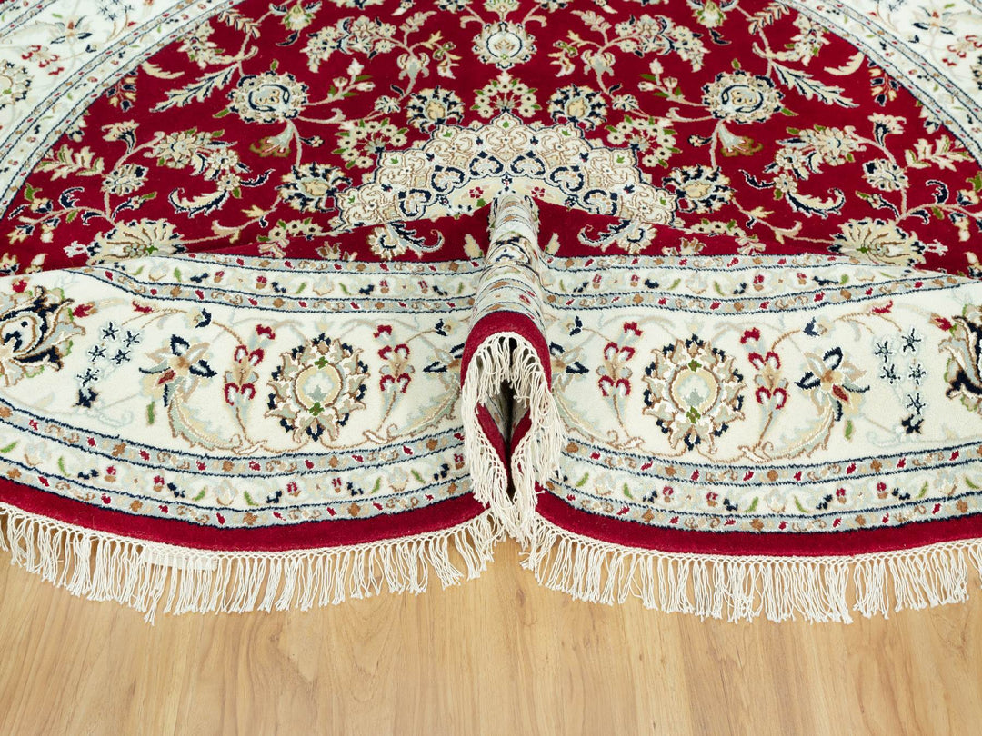 7'8" x 7'8" New Hand Knotted Red Wool Round Oriental Rug - MOA10290496