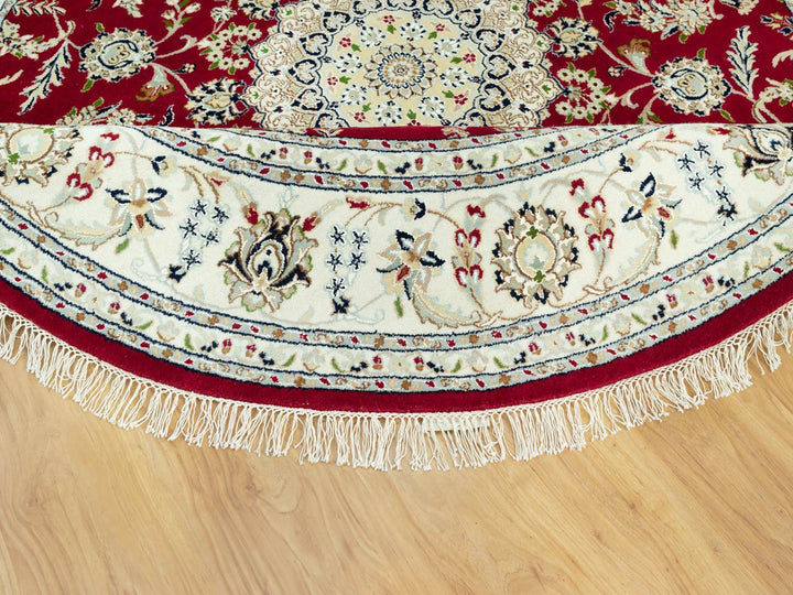 7'8" x 7'8" New Hand Knotted Red Wool Round Oriental Rug - MOA10290496