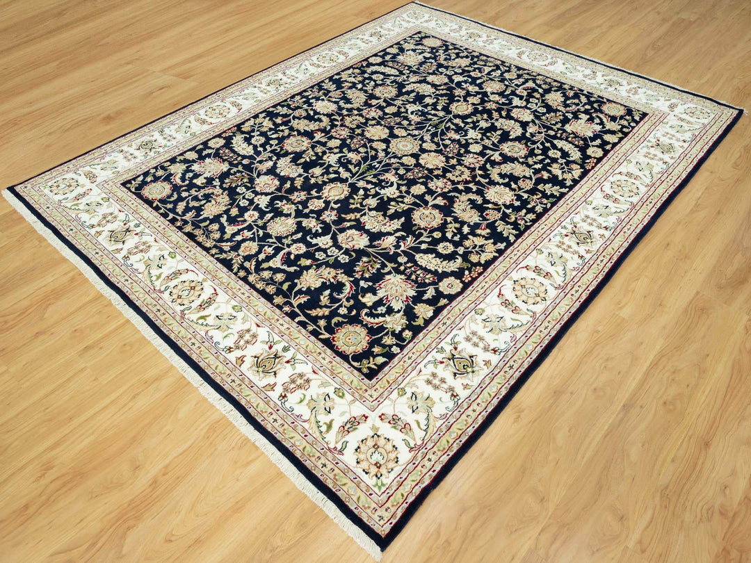 8'0" x 10'3" New Hand Knotted Blue Wool Rectangle Oriental Rug - MOA10290498