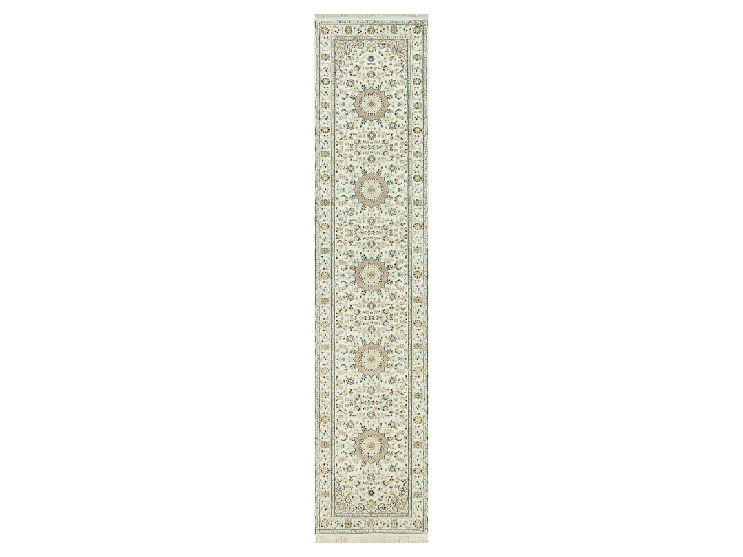 2'8" x 12'1" New Hand Knotted Ivory Wool Runner Oriental Rug - MOA10290504
